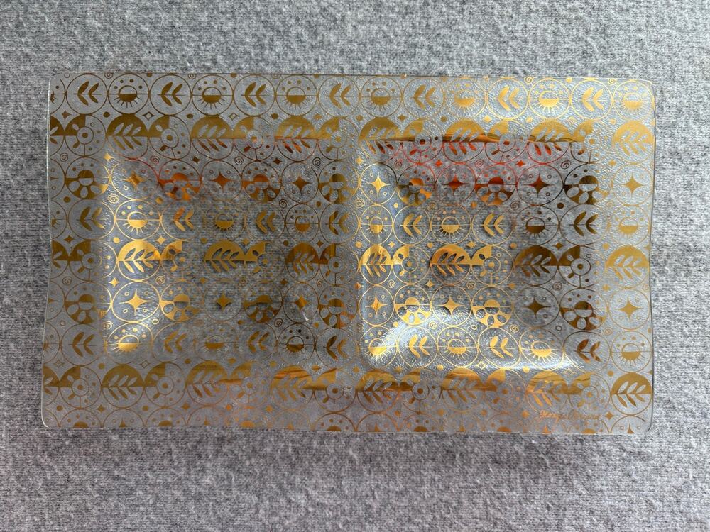 Vintage Georges Briard MCM Celestial Gold Glass Divided Serving Tray